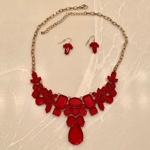 Beautiful red statement necklace and earrings